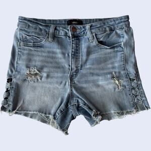 Vervet Womens Denim Shorts Light Blue Wash Distressed Lace Up